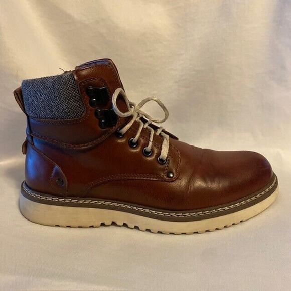 STEVE MADDEN Mens 7 Delwar Lace Up Brown Leather Ankle Boots Cognac Booties - Picture 2 of 7